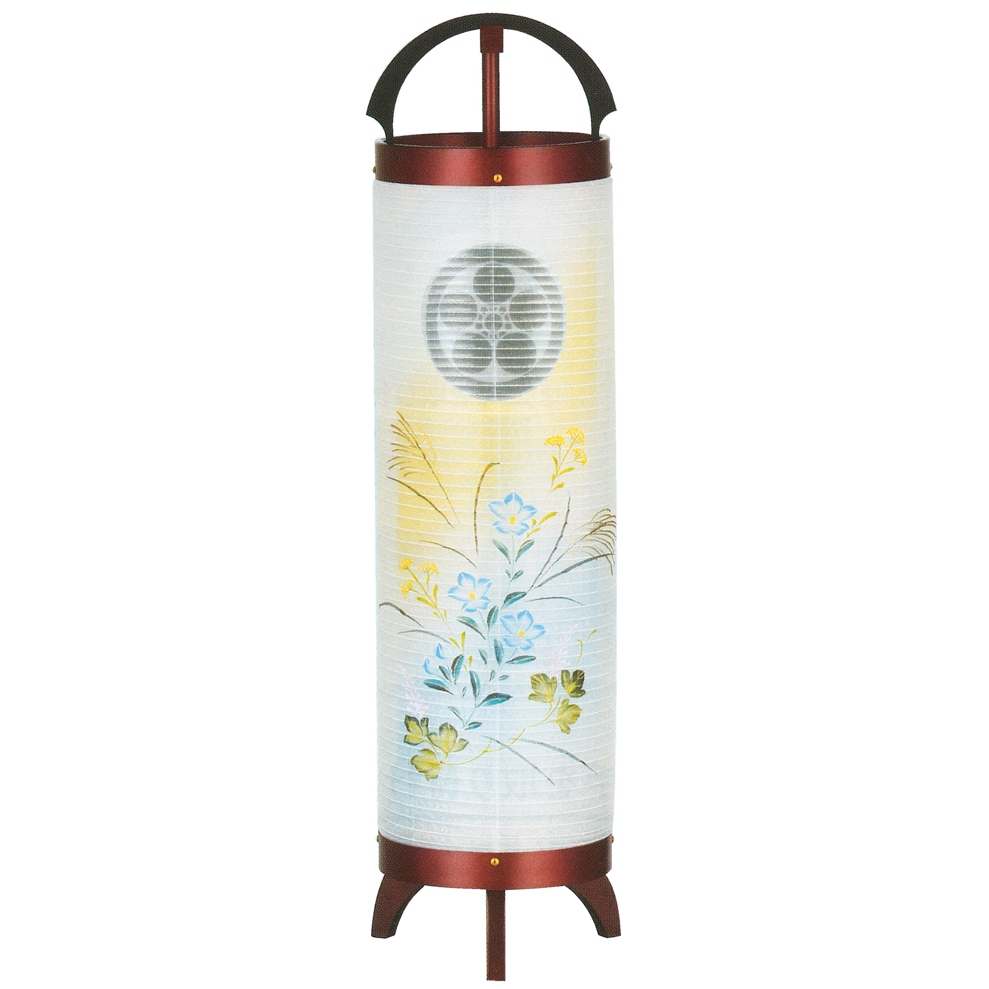 【置型提灯】 家紋入り 立花5号・桜調 桔梗ボカシ 絹二重絵 住吉提灯 回転筒付き 単品